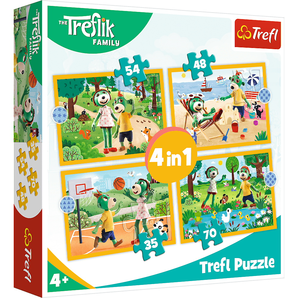 Puzzle 4w1 Rodzina Treflików Trefliki na wakacjach Trefl