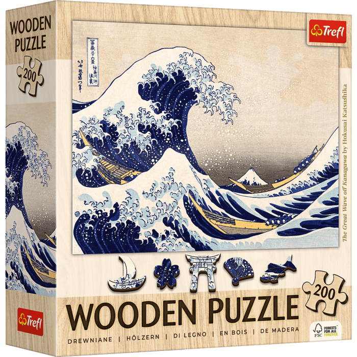 Puzzle drewniane 200 el. Wielka Fala w Kanagawie, Hokusai Katsushika