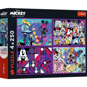 Puzzle Disney 4 x 250 el. Seria przygód Myszki Miki - opakowanie