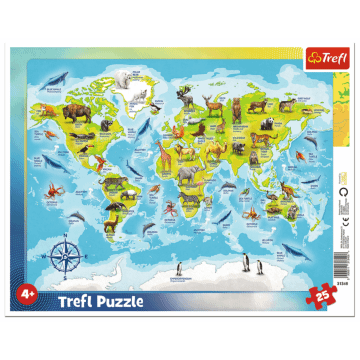 Mapa świata ze zwierzętami Puzzle ramkowe Trefl