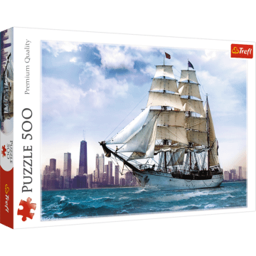 Puzzle 500 el. Żaglowiec na tle Chicago