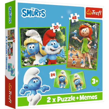 Puzzle + Memos 2w1 Smerfy, Wesołe Zabawy Smerfów - opakowanie